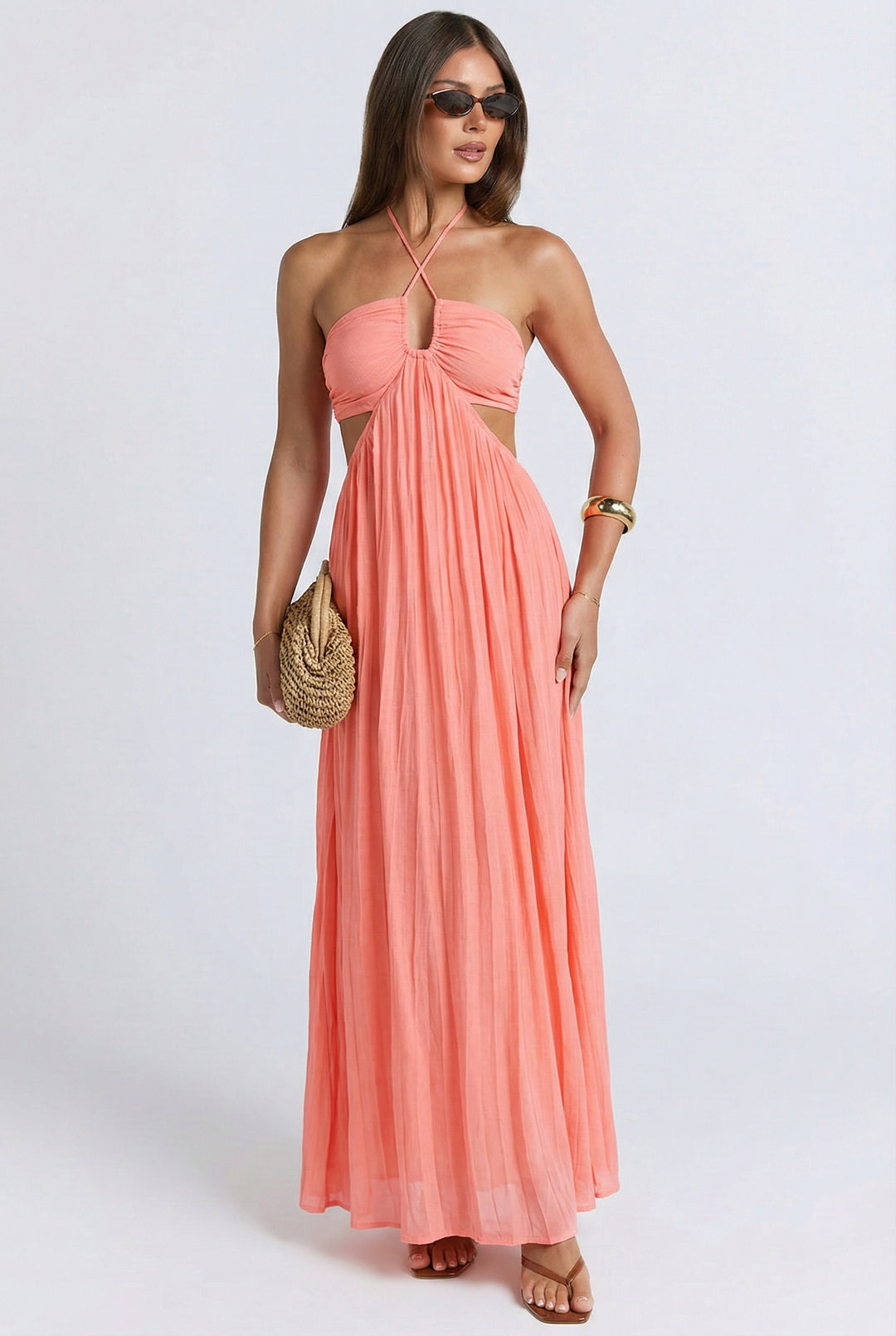 Coral Halter Maxi Dress
