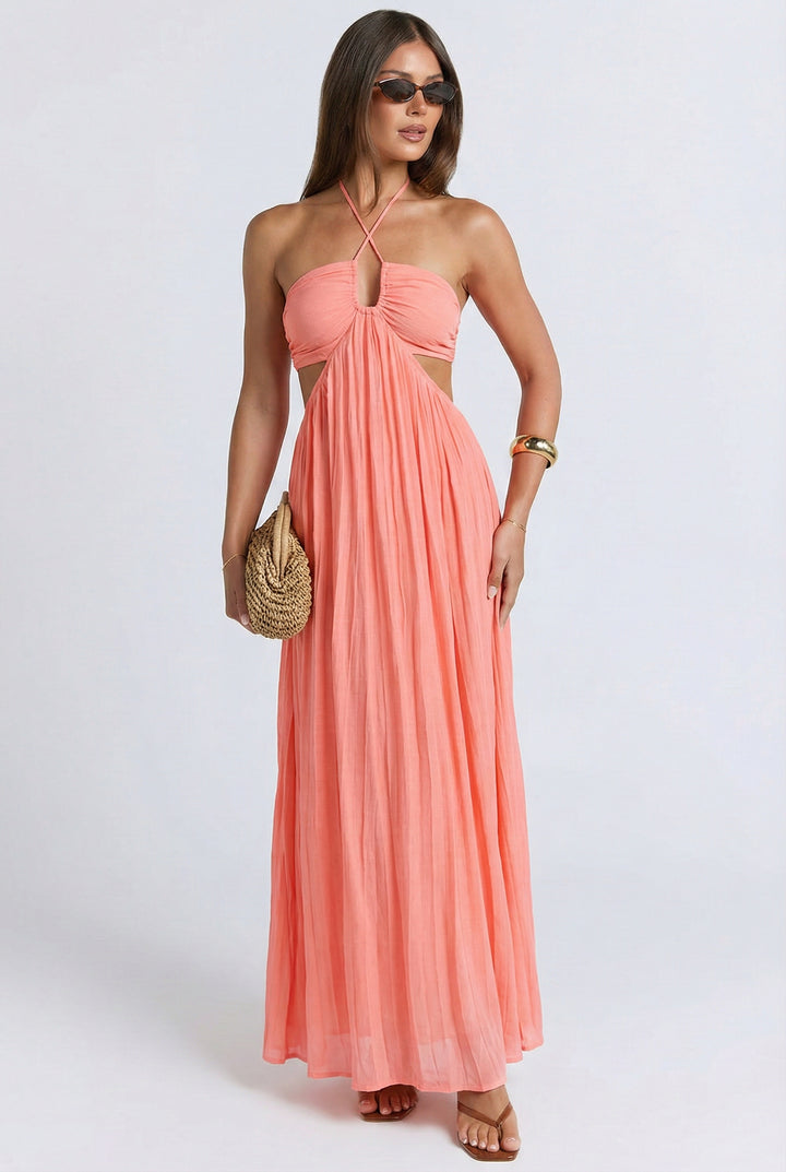 Coral Halter Maxi Dress