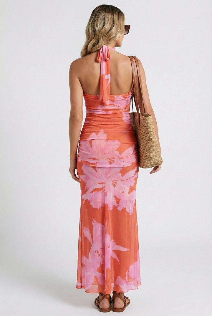 Southern Sun Halter Maxi Dress Orange / L