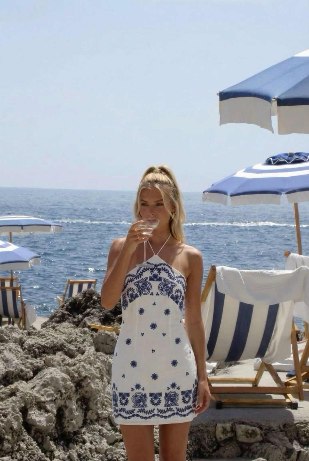 Paritza Embroidered Halter Mini Dress