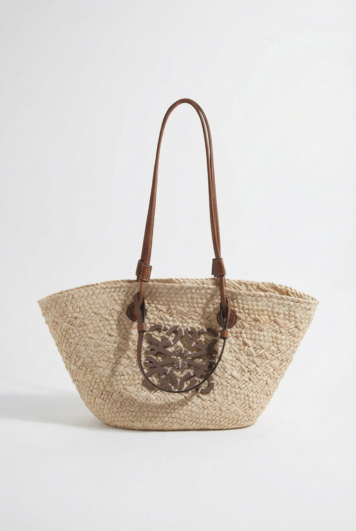Palm Leaf Monogram Straw Tote Bag