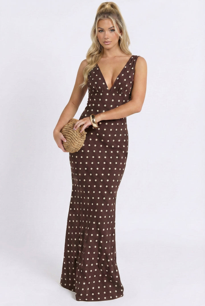 Espresso Nights Polka Dot Maxi Dress