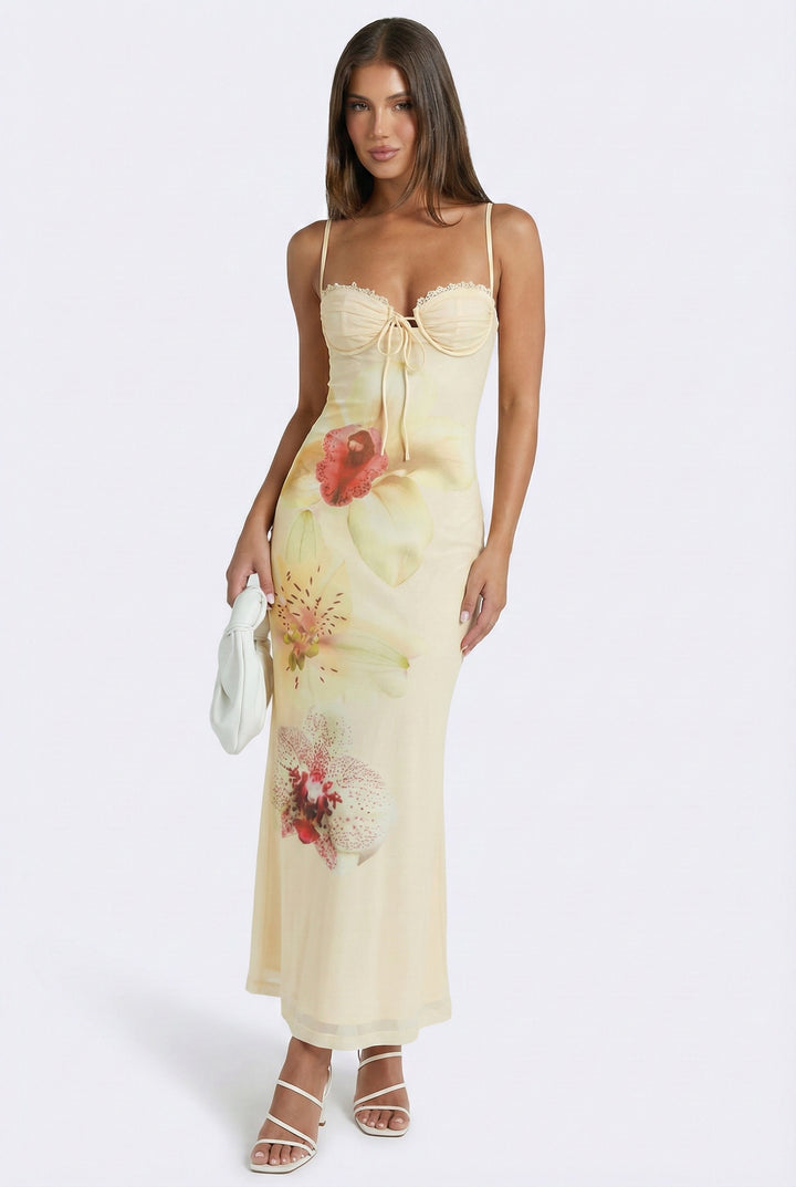 Petal Night Mesh Maxi Dress