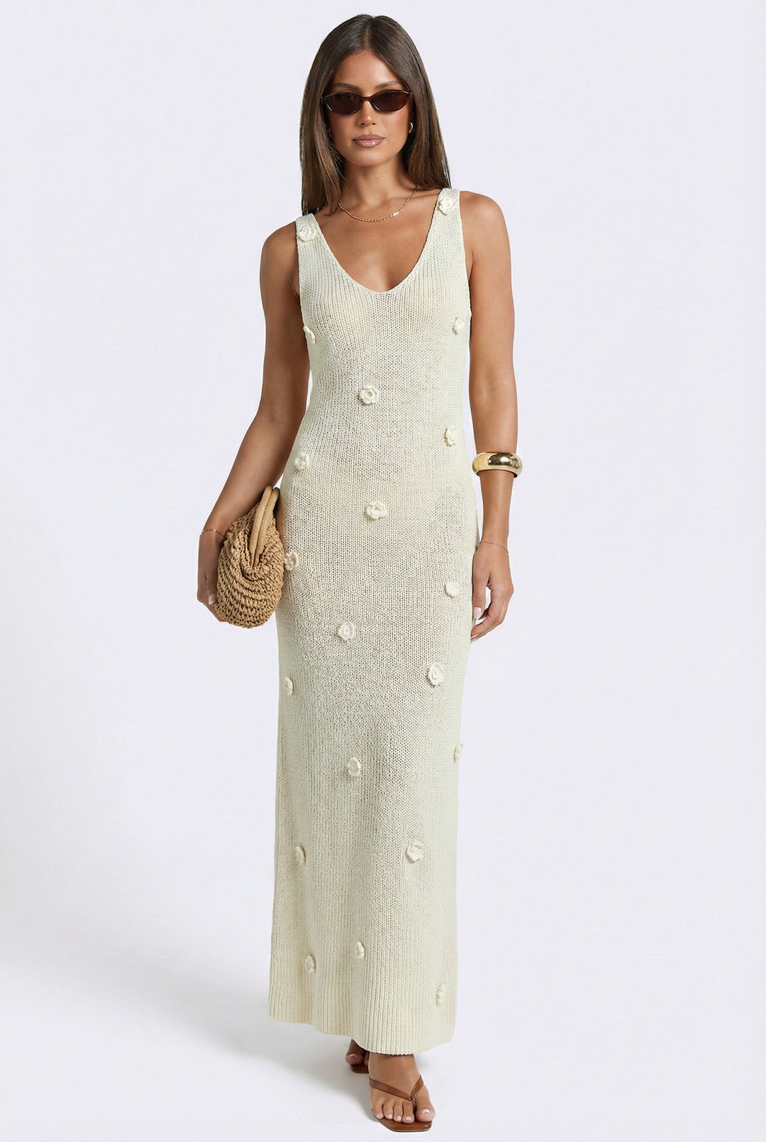 Blooming Elegance Sleeveless Crochet Maxi Dress - Small