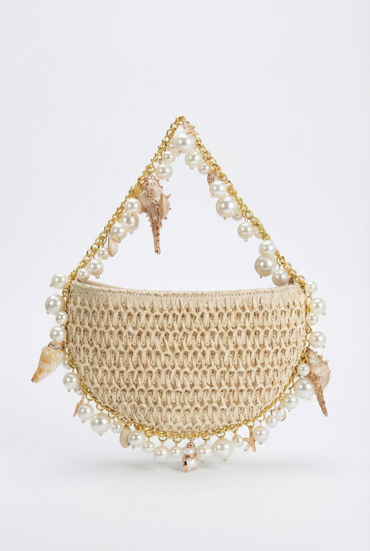 Isla Natural Shells Straw Top Handle Bag