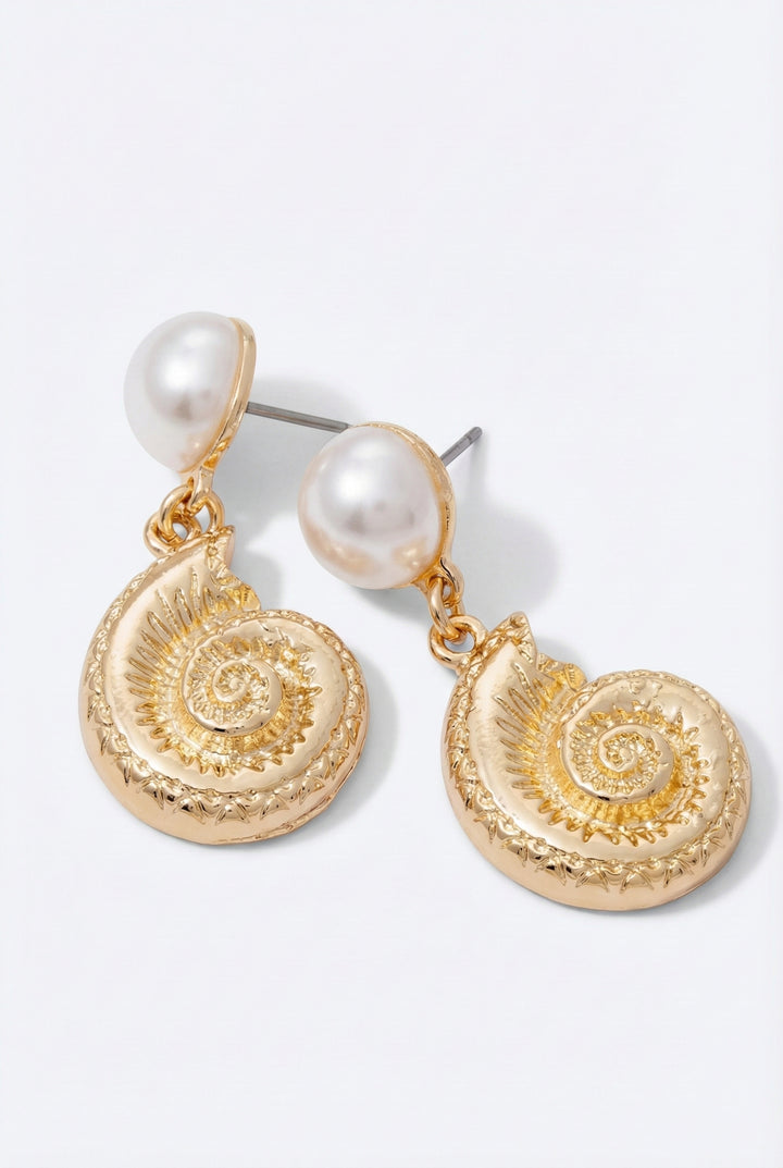 Sculted Medallion Pearl Drop Earrings