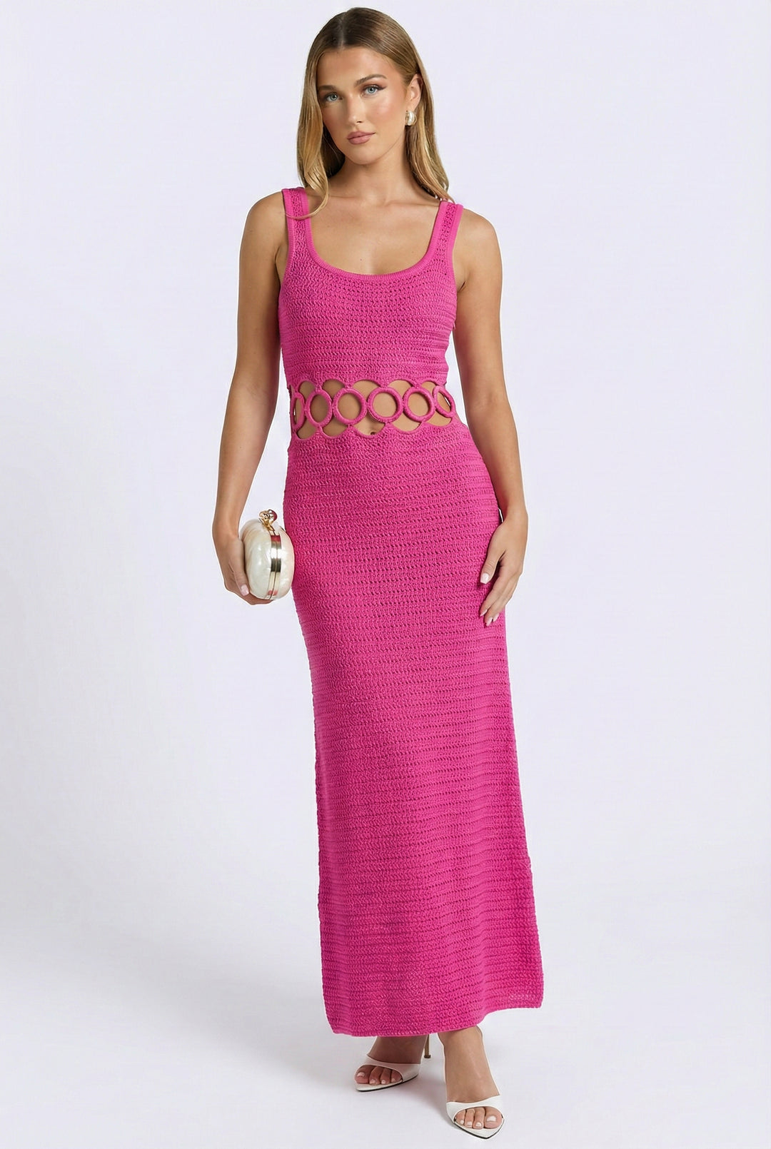 Bali Square Neck Sleeveless Crochet Midi Dress