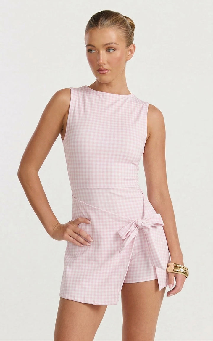 Gingham Charm Wrap Mini Dress