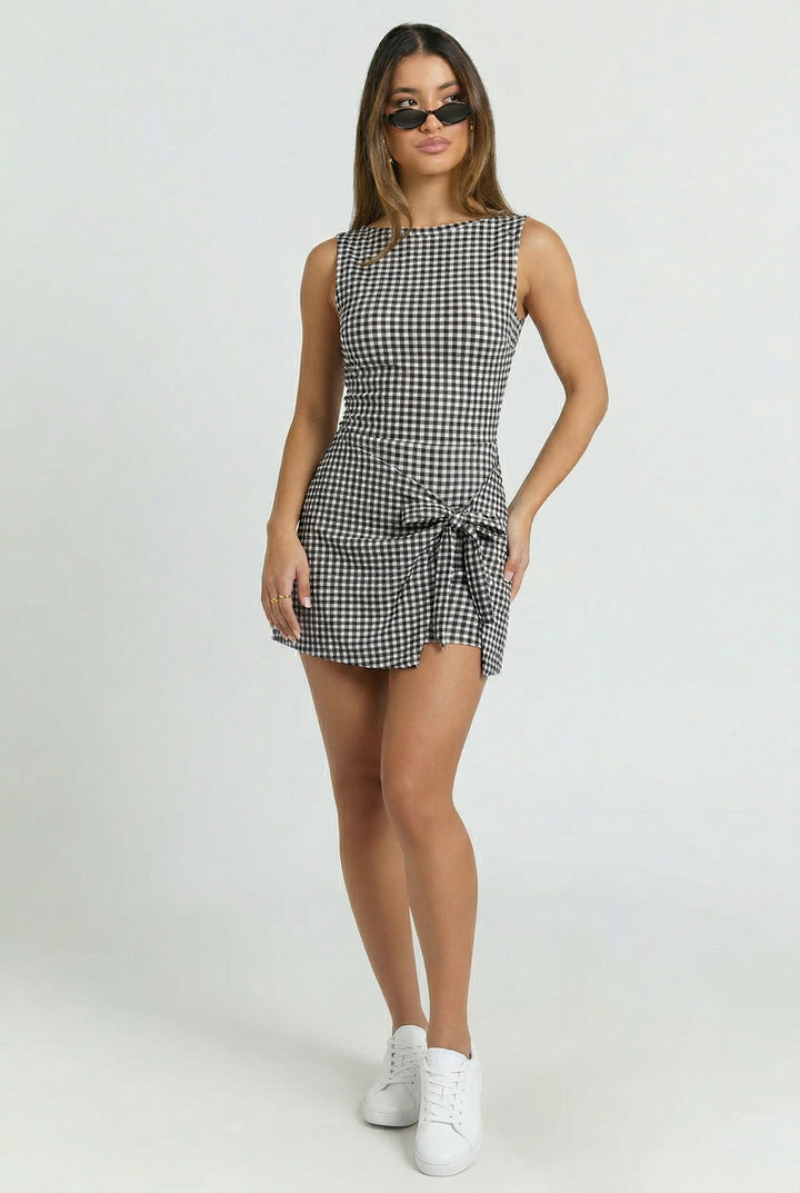 Gingham Charm Wrap Mini Dress