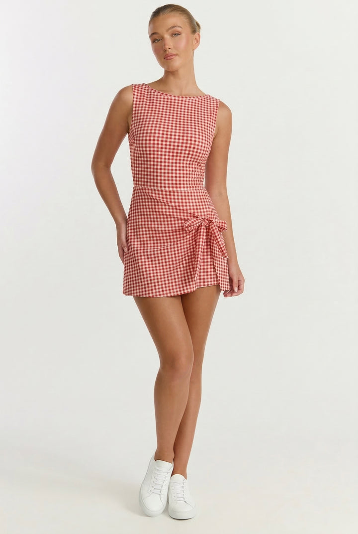 Gingham Charm Wrap Mini Dress