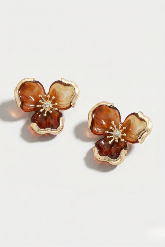 Gold Trim Flower Stud Earrings