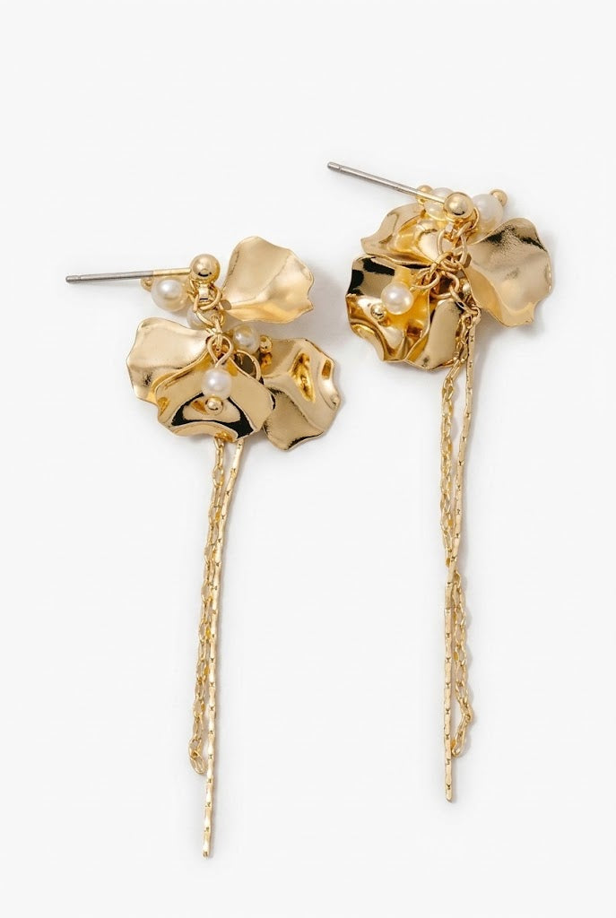 Gold Flower Petal Dangle Earrings