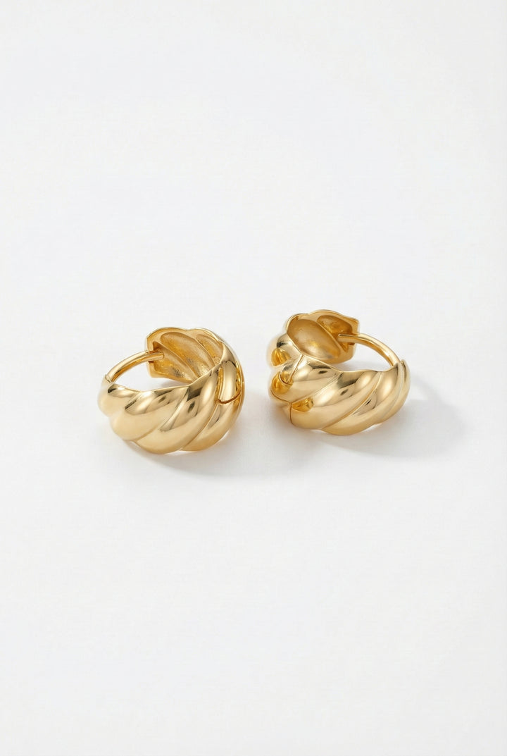 Pair of gold hoop earrings on a white background