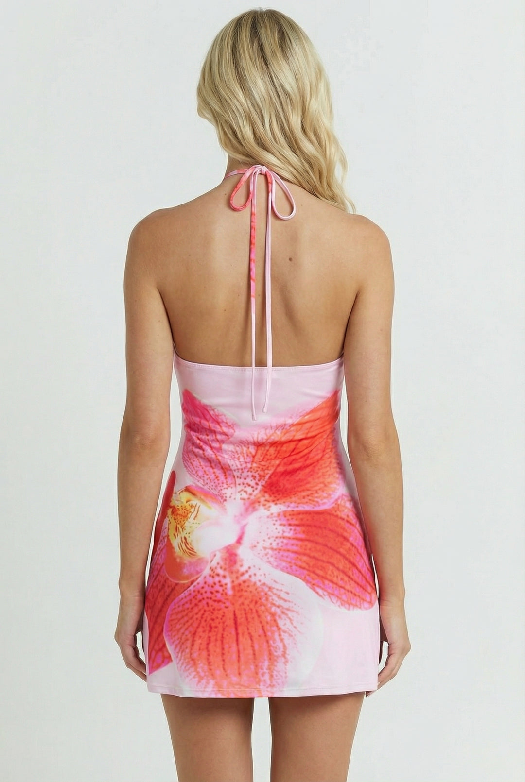 Hibiscus Sunset Halter Mini Dress