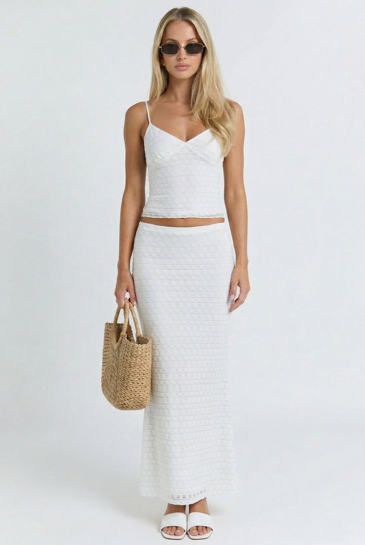Ivory Eyelet Lace Maxi Skirt