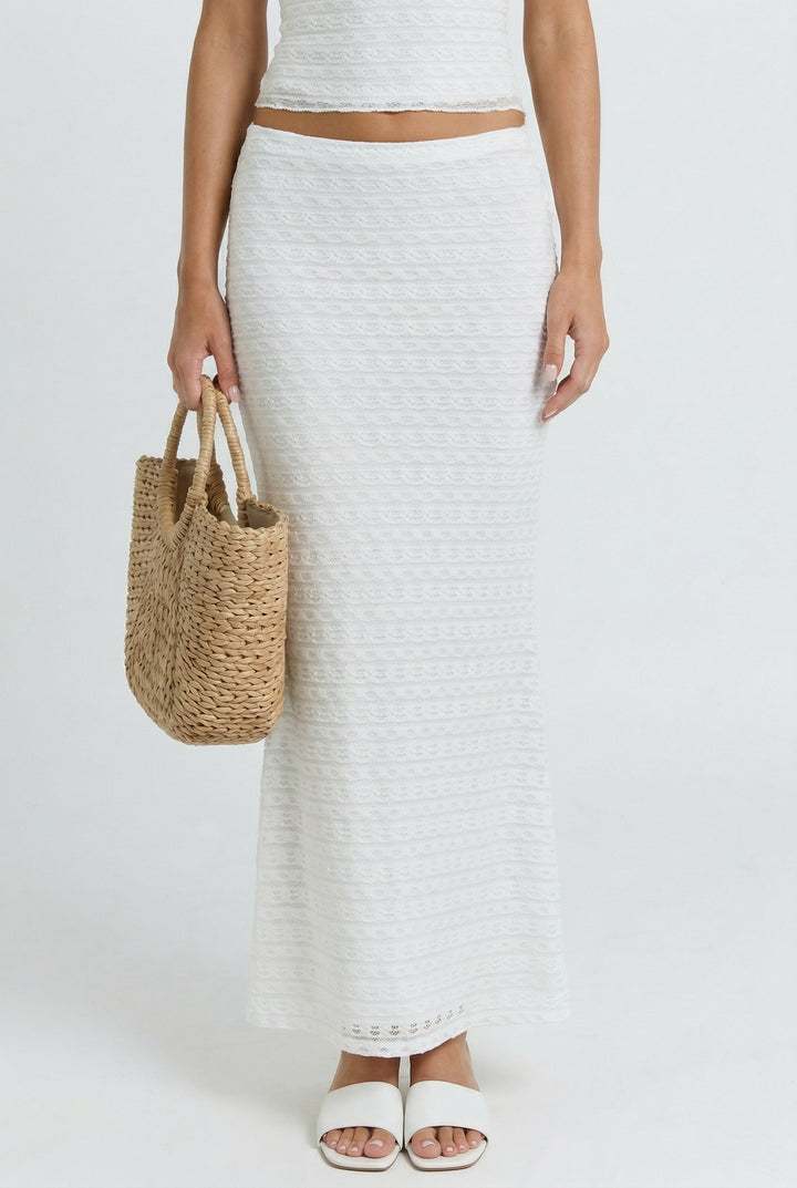 Ivory Eyelet Lace Maxi Skirt
