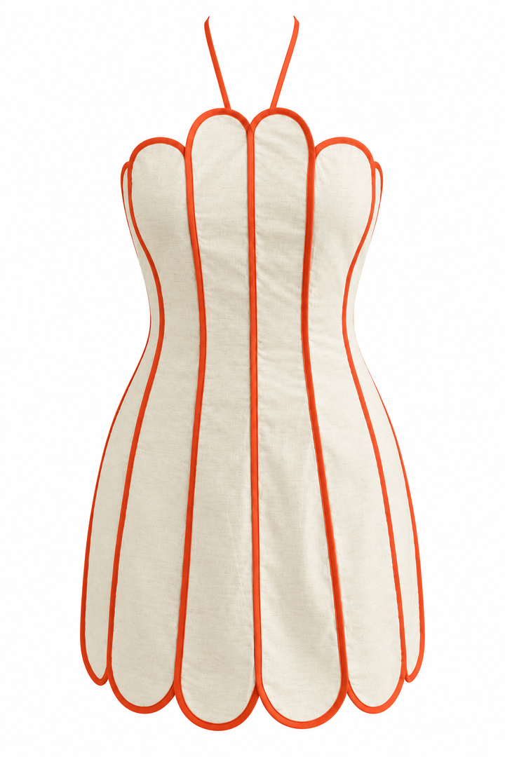 Lenny Scalloped Linen Halter Mini Dress