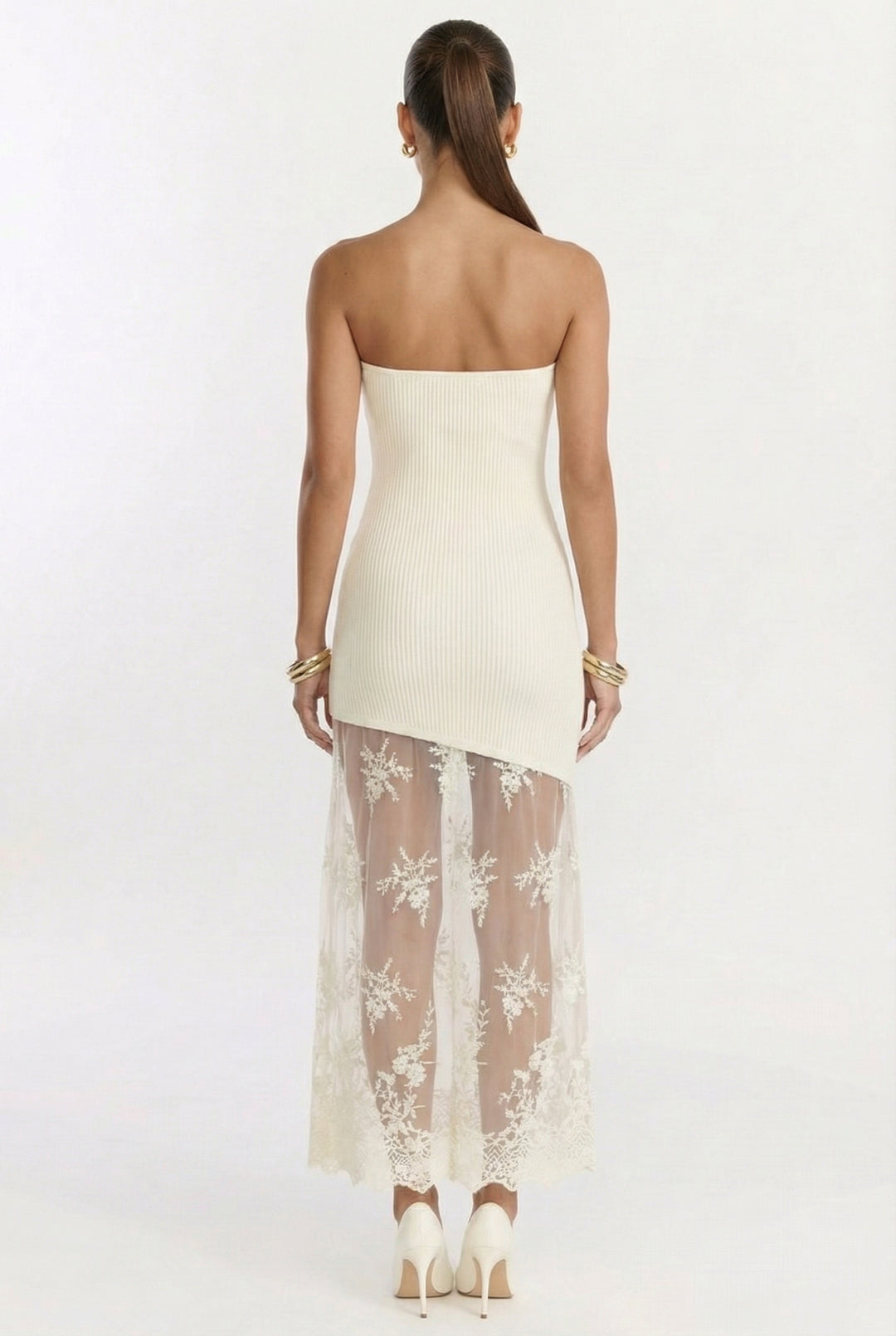 Ivory Lace Hem Tube Dress