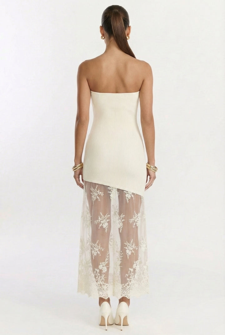 Ivory Lace Hem Tube Dress
