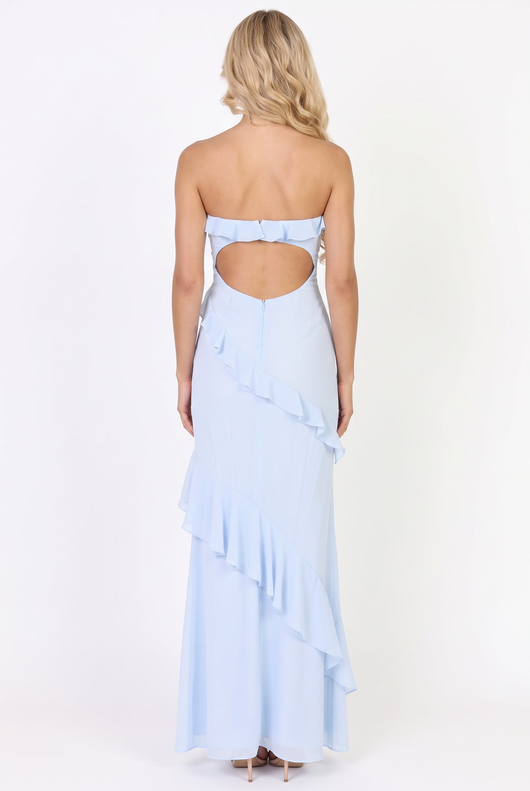 Say It Back Strapless Ruffle Maxi Dress