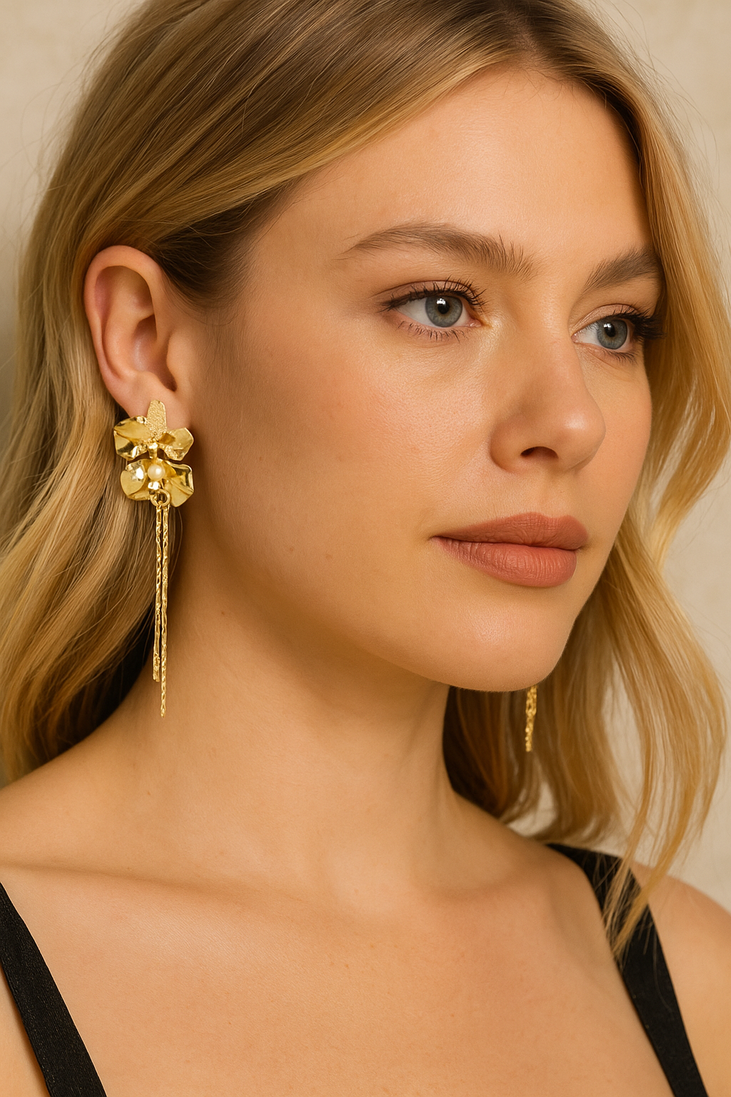 Metallic Flower Petals Dangle Earrings