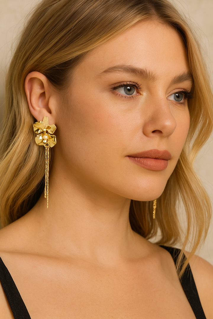 Metallic Flower Petals Dangle Earrings
