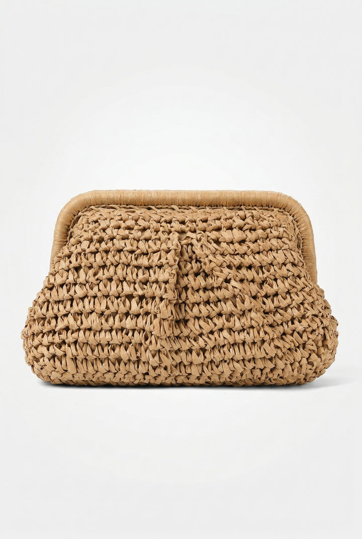 La Mer Woven Frame Straw Clutch