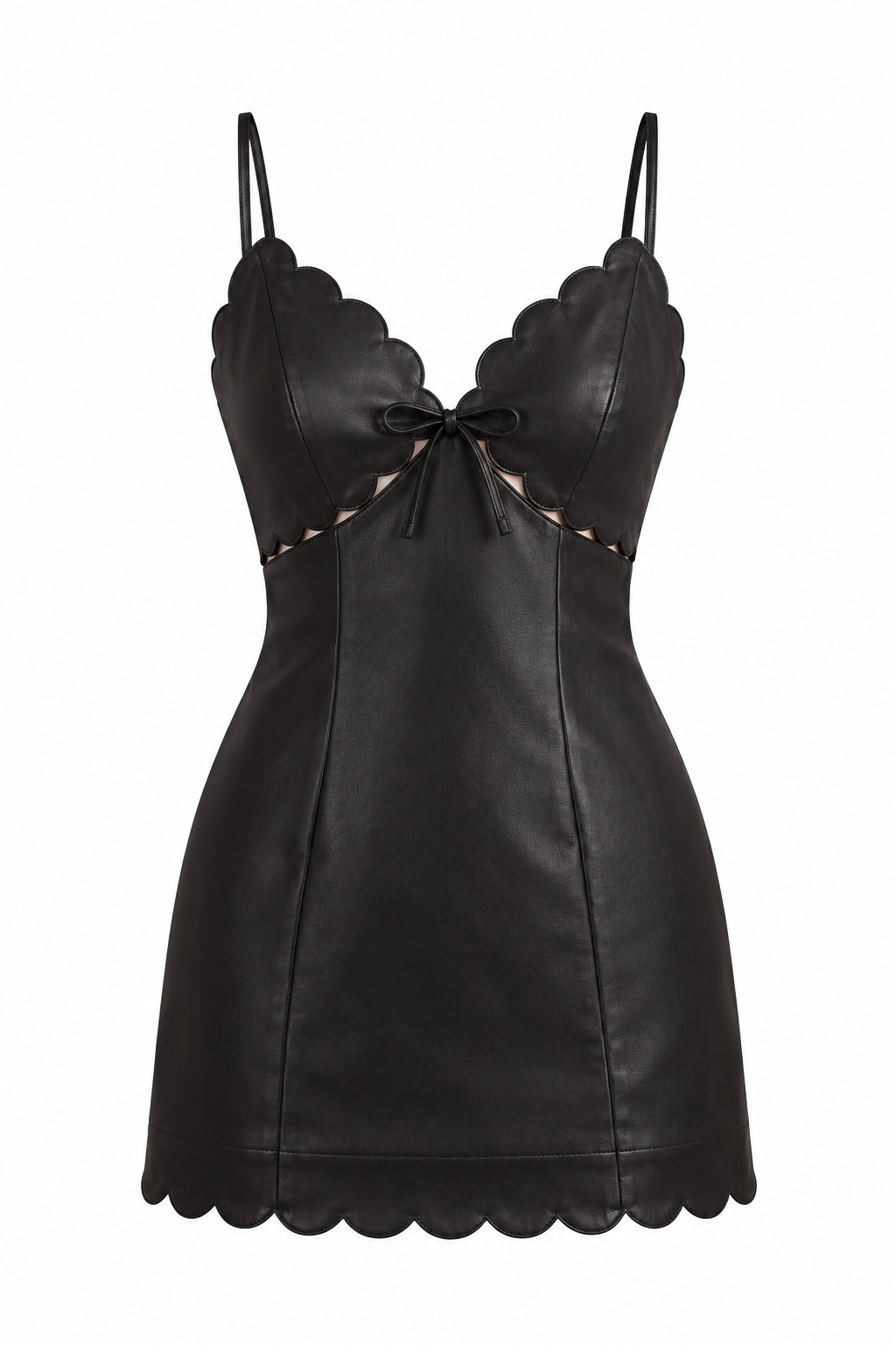 Lunch at Fashion Island Scallop Leather Mini Dress