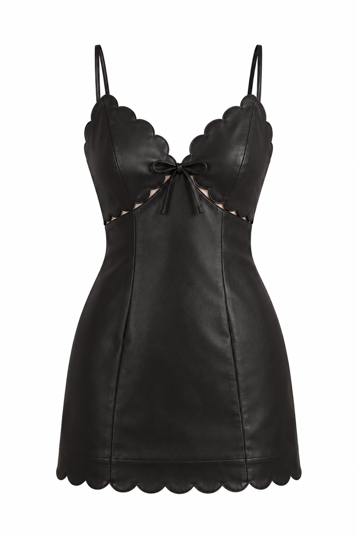 Lunch at Fashion Island Scallop Leather Mini Dress