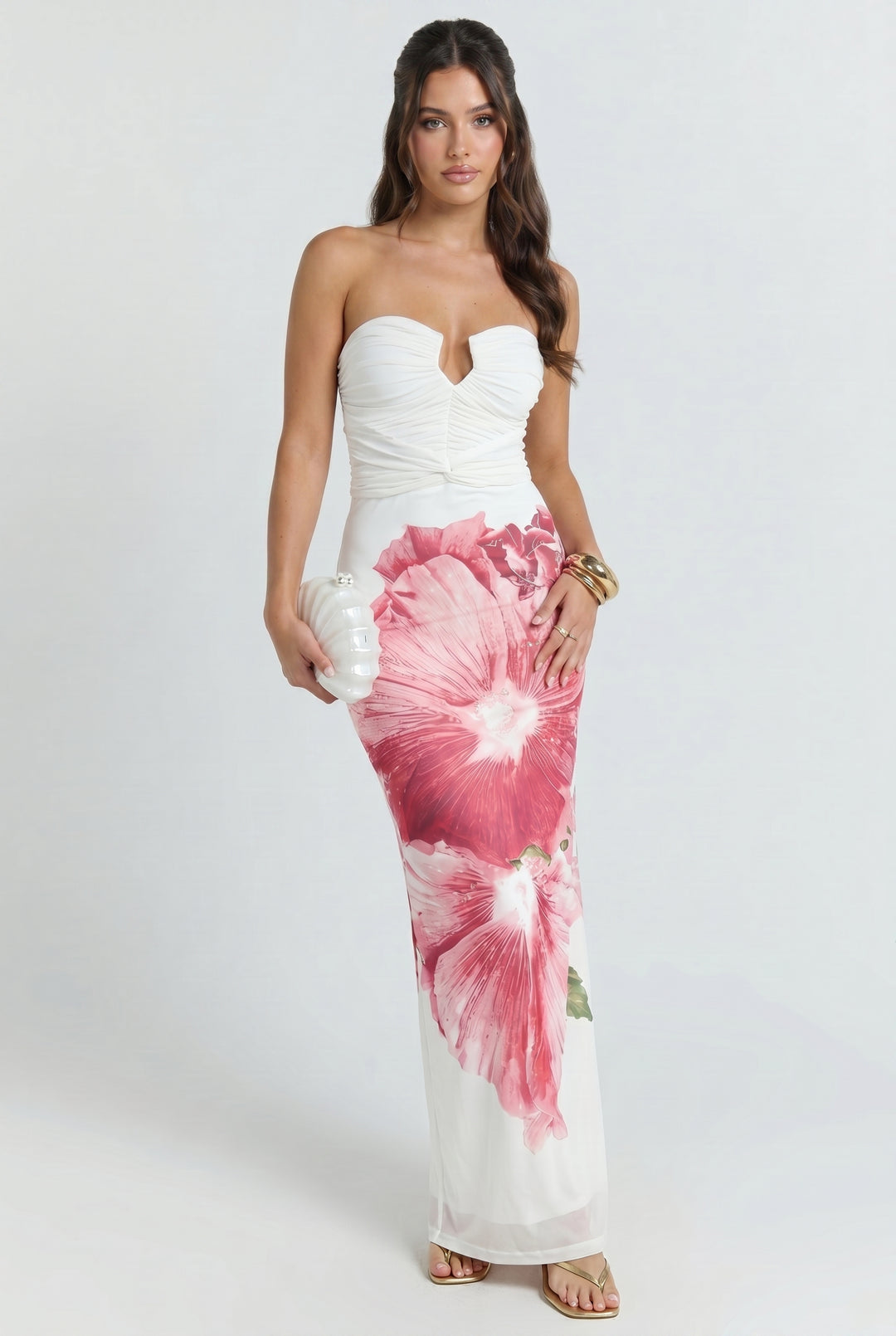 Lahita Hibiscus Strapless Midi Dress