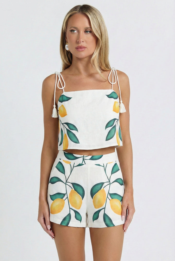 Sicilian Lemon Tie Shoulder Top