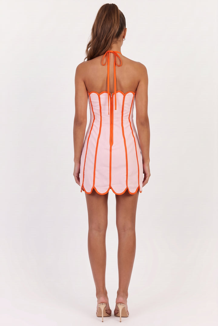 Lenny Scalloped Linen Halter Mini Dress