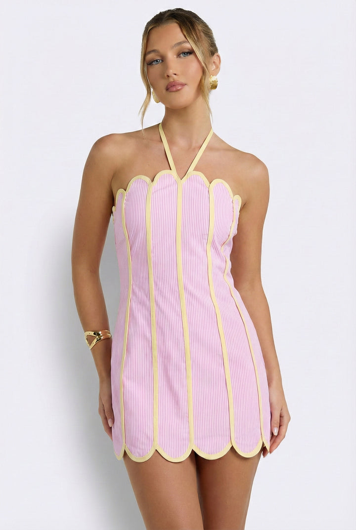 Lenny Scalloped Linen Halter Mini Dress