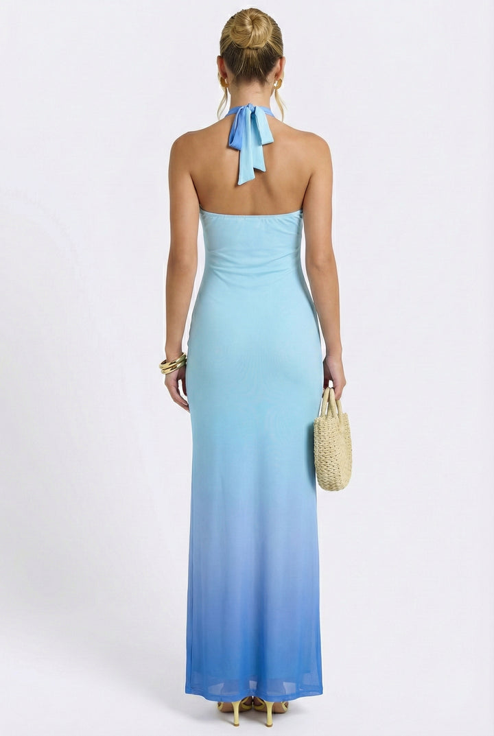 Malibu Ocean Halter Maxi Dress Blue / L Malibu Ocean Halter Maxi Dress Blue / L