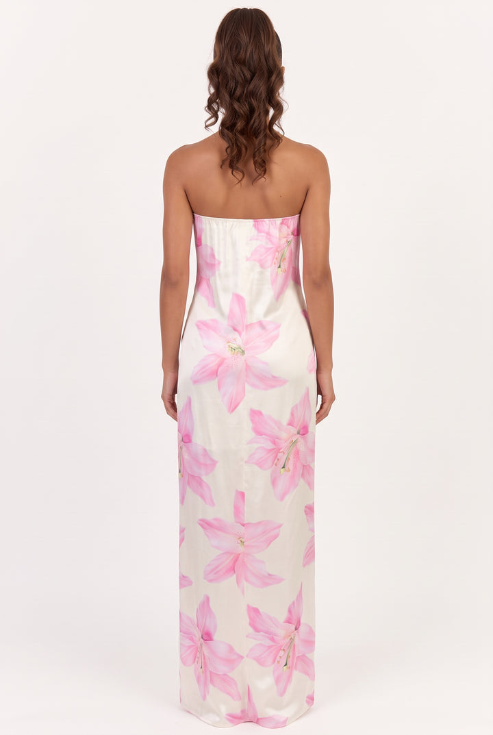 Petal Veil Strapless Maxi Dress