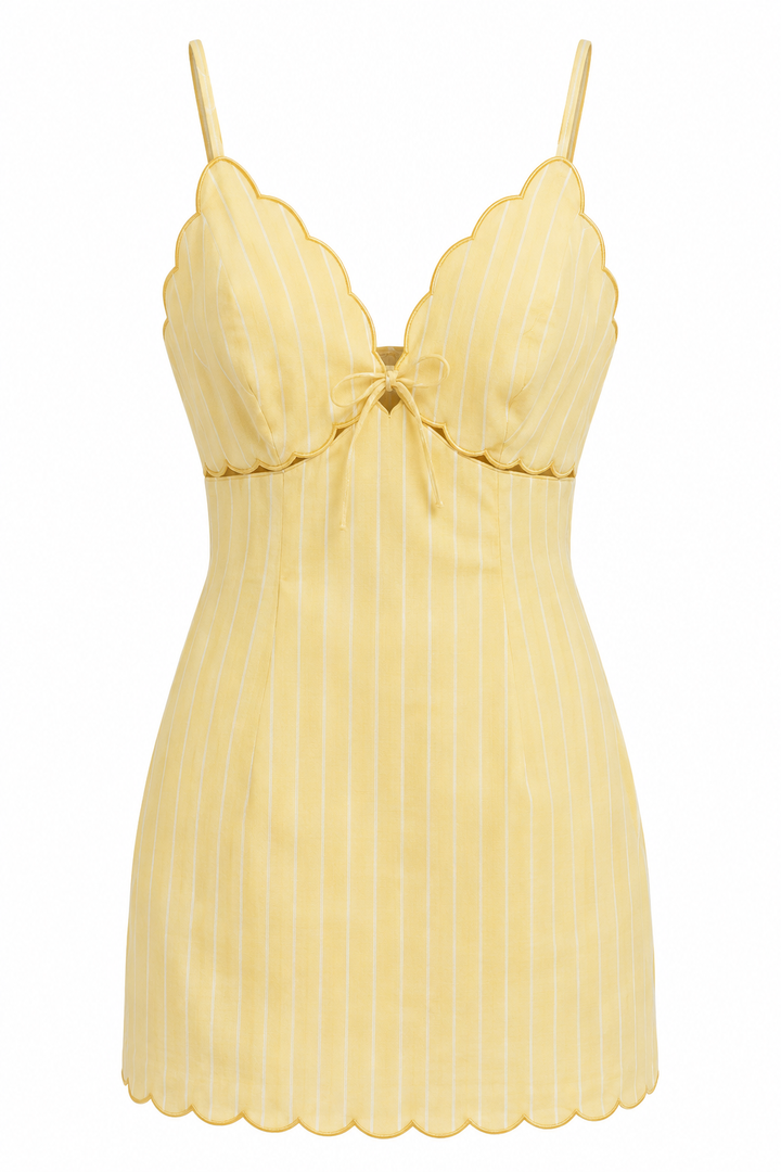 Lunch at Fashion Island Pinstripe Scallop Mini Dress