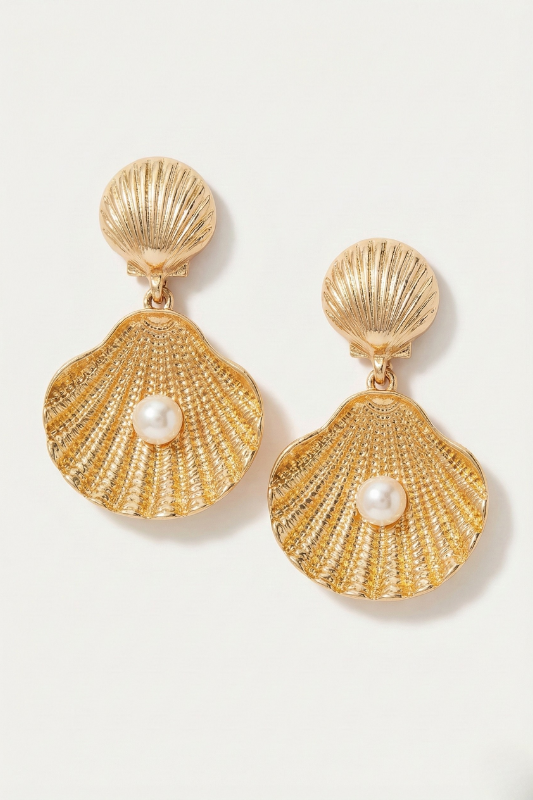Pearl Clam Dangle Earrings