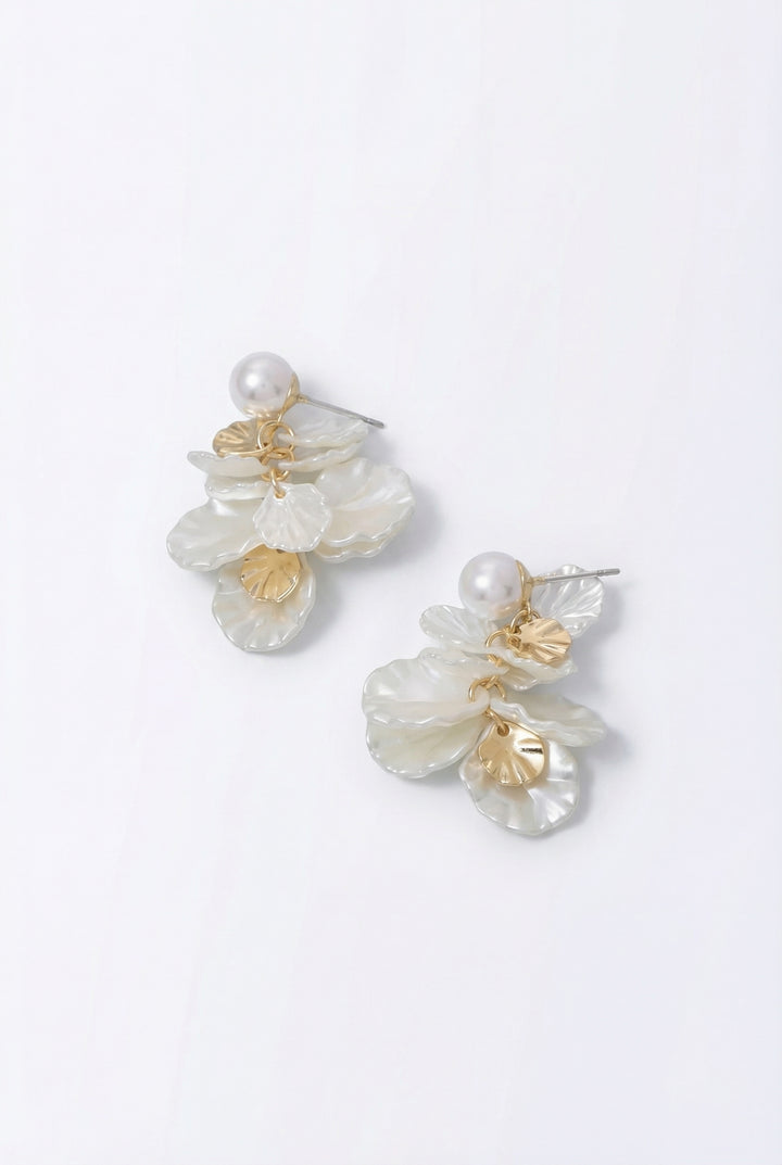 Pearl And Petals Cluster Dangle Earrings