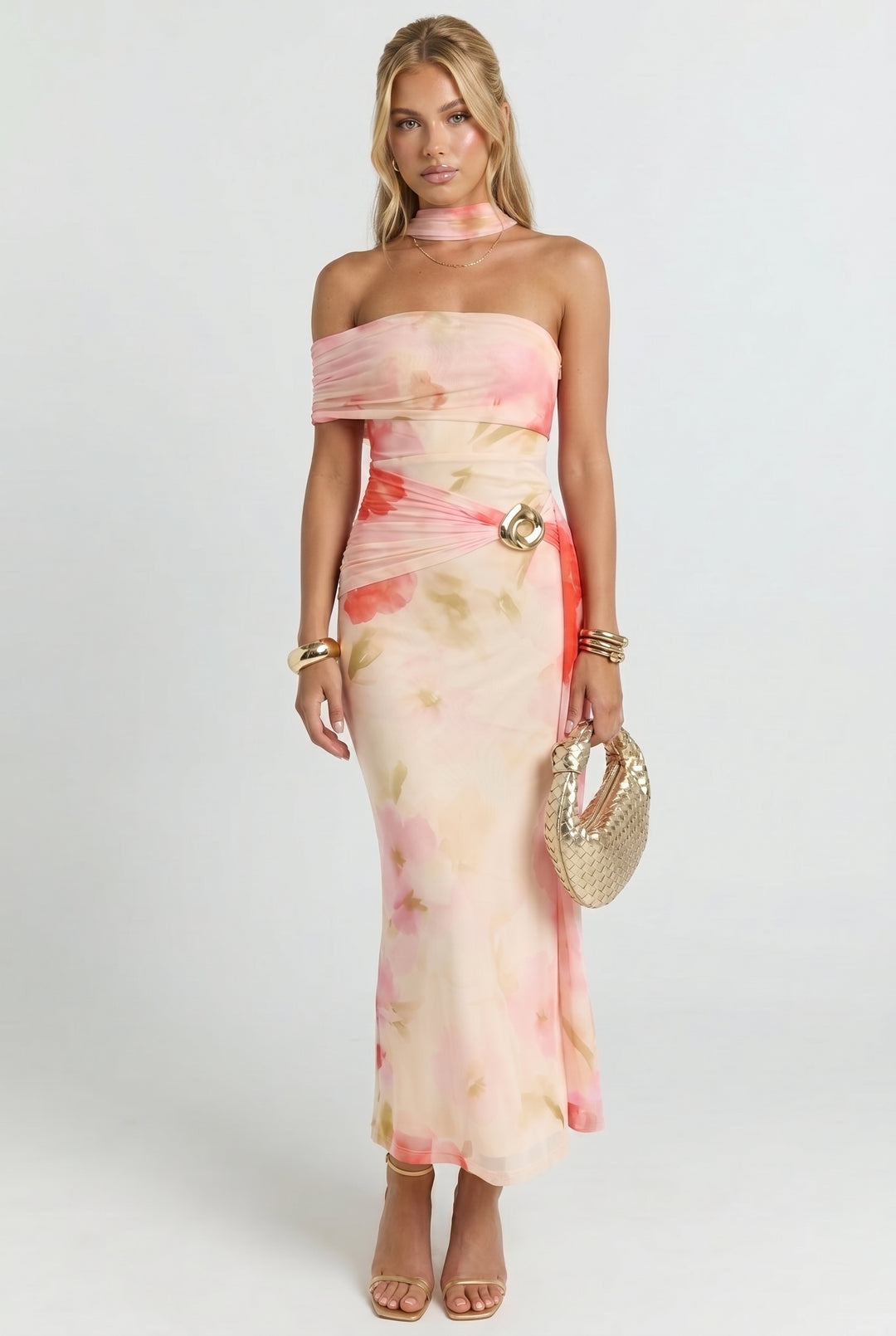 Peonies Floating in the Fountain Midi Dress