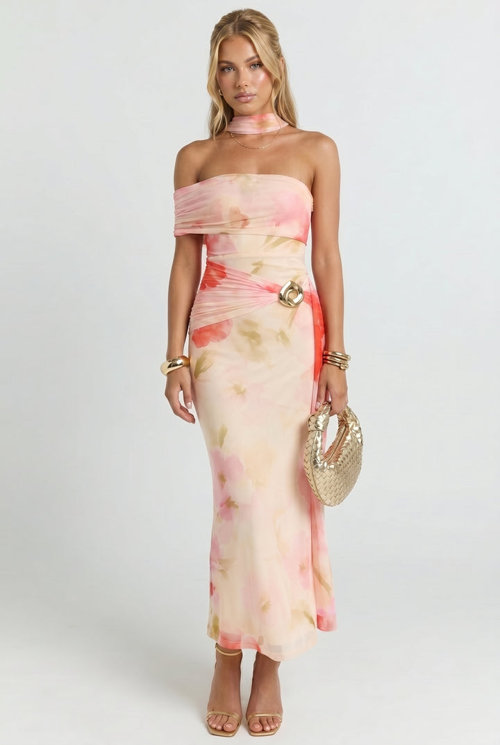 Peonies Floating in the Fountain Midi Dress