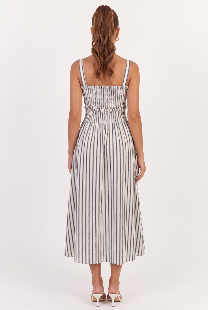 Port Café Striped Linen Midi Dress