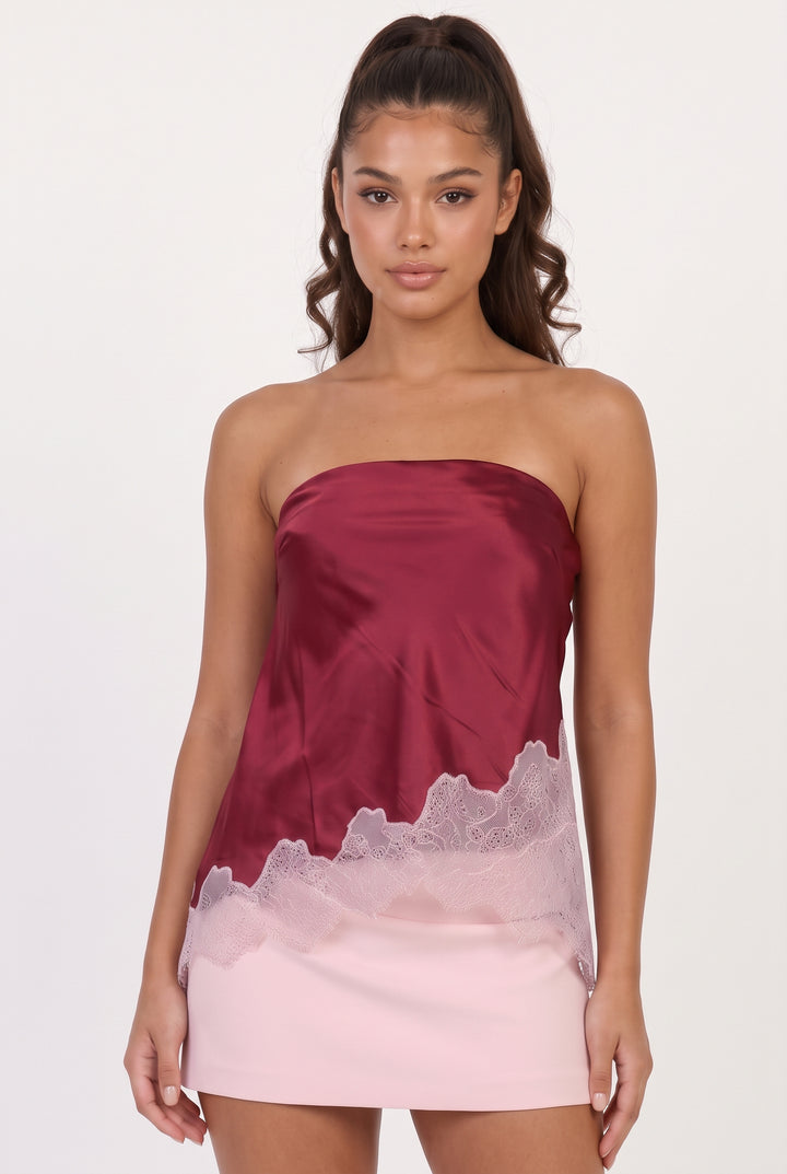 Raspberry Cake Satin Lace Tube Top