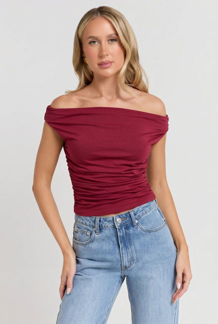 Side Drape Off-Shoulder Top