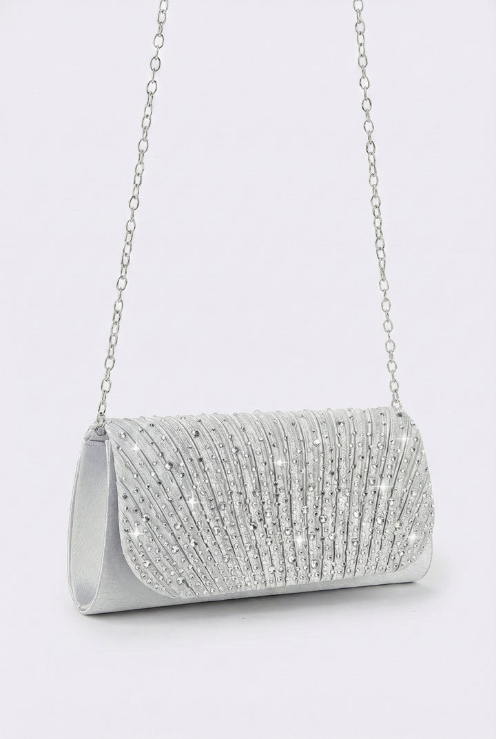 Silver Sparkle Pleated Clutch