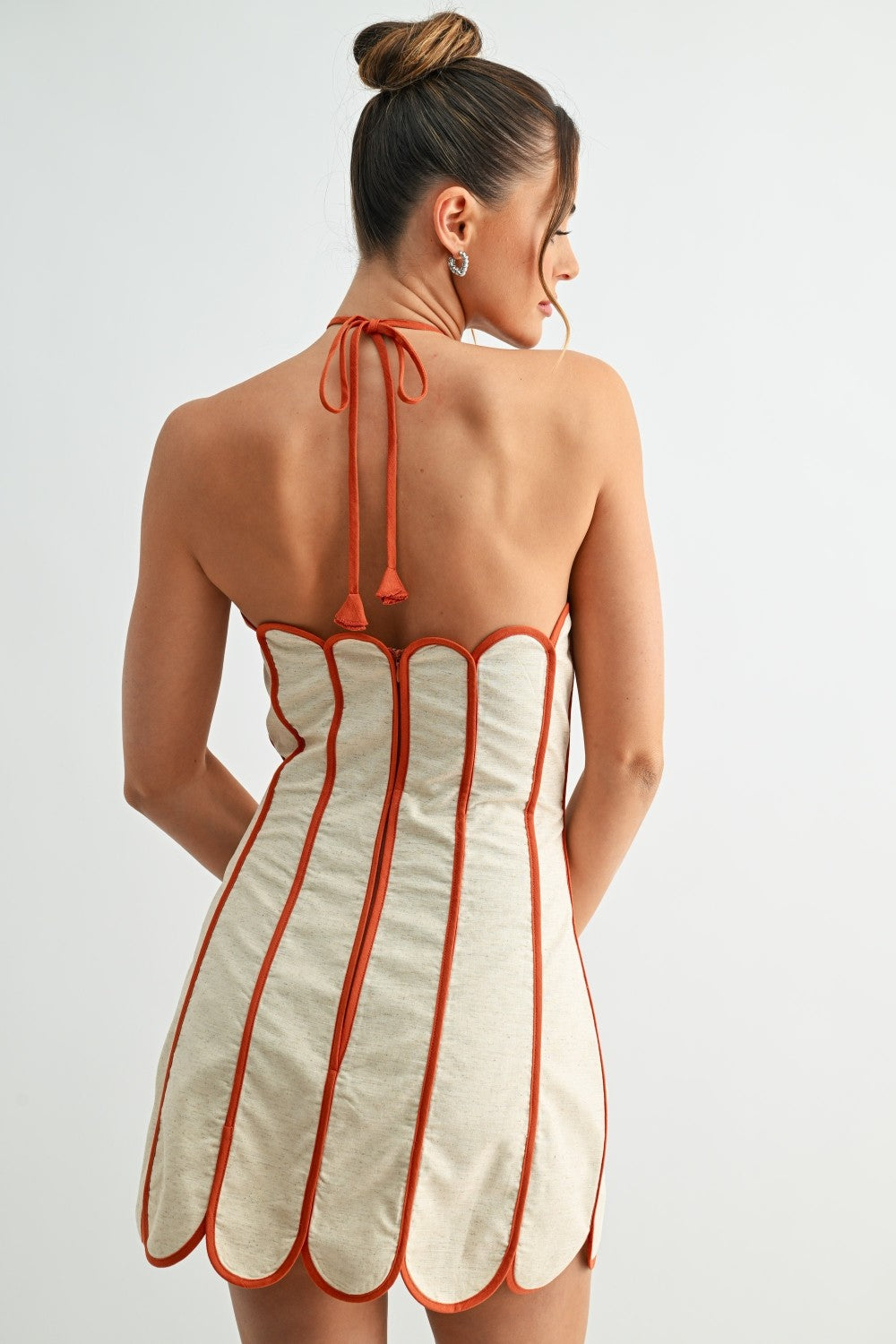 Lenny Scalloped Linen Halter Mini Dress