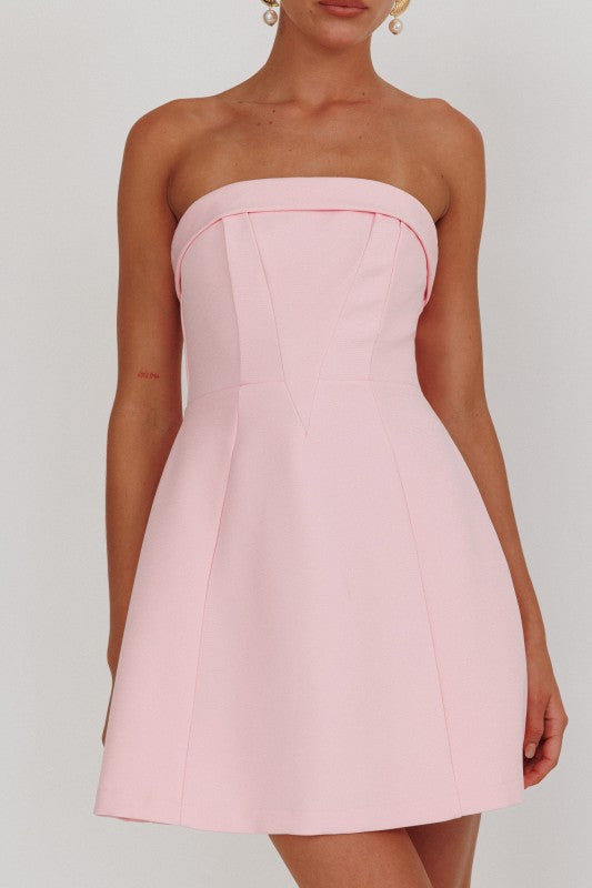 Blush Fold Strapless Mini Dress