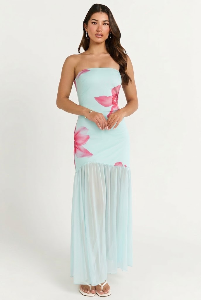 Petals in Paradise Strapless Maxi Dress