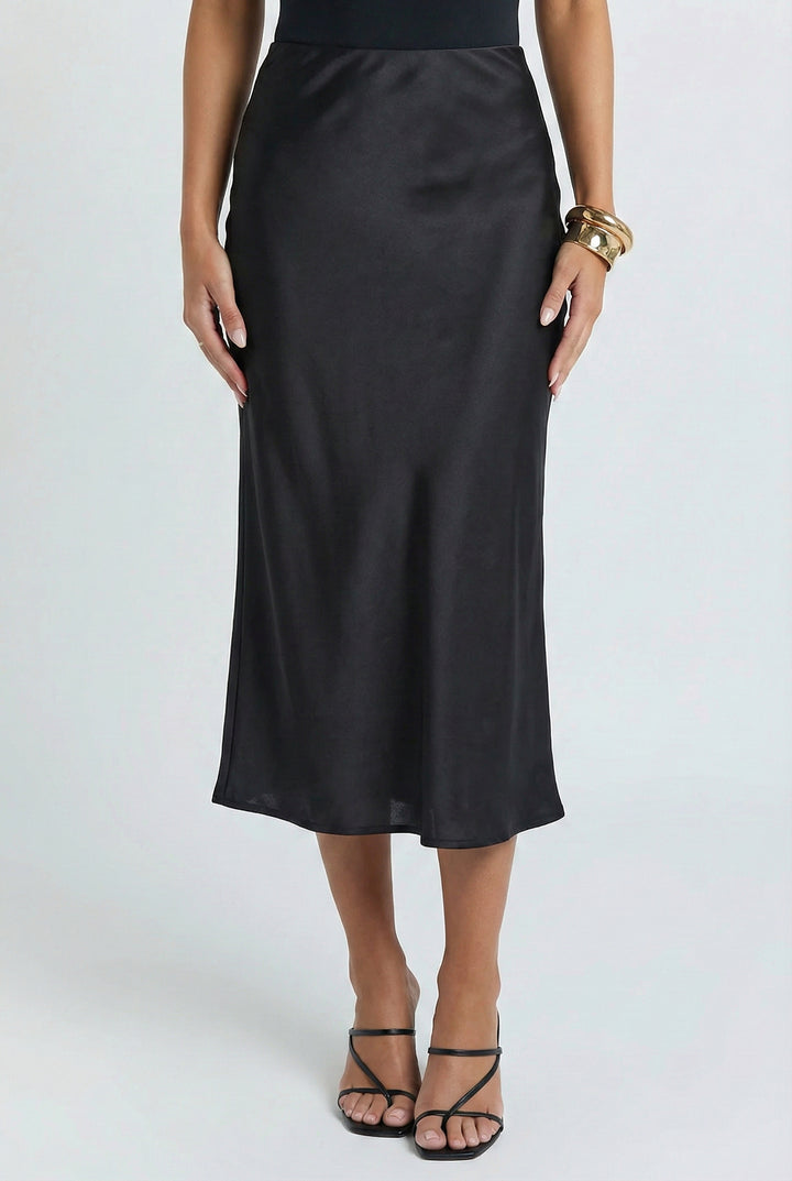 Almost Evening Satin Midi Skirt