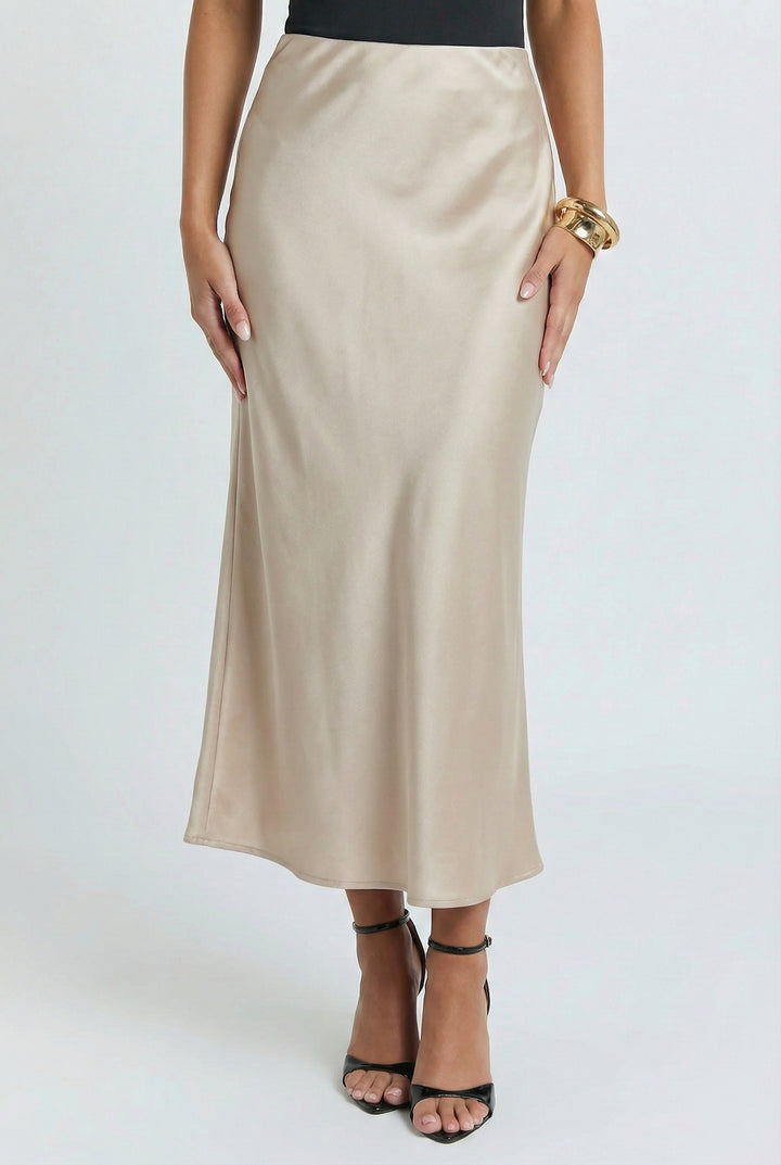 Almost Evening Satin Midi Skirt