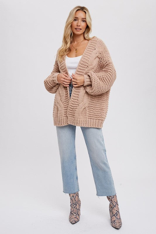 Latte Chunky Cable Knit Cardigan